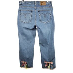 3 Sisters Stretch Denim Straight Leg Embellished Jeans with Bows Size 10
